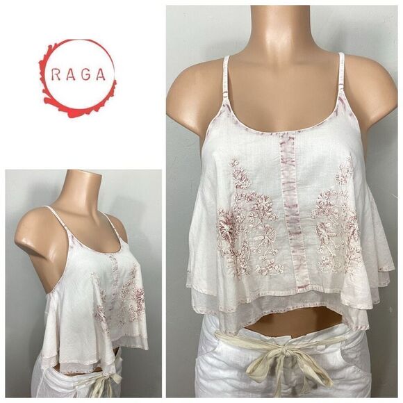 New. RAGA boho ivory/pink embroidered crop top. Small. Retails $109 - Picture 1 of 8